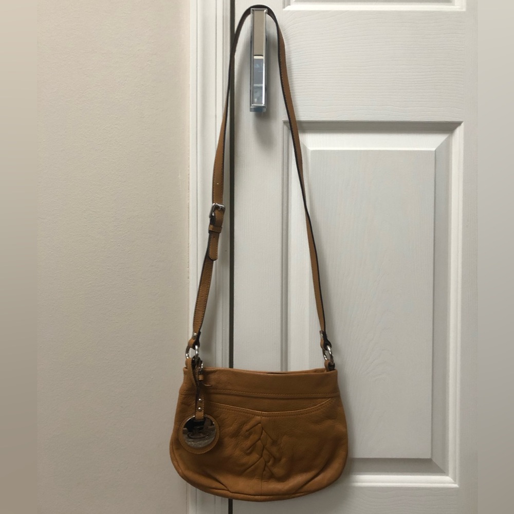 Saddle colored b. makowsky crossbody bag